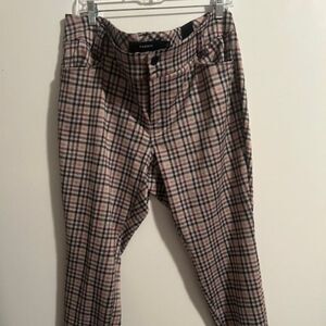 Torrid Plaid Tan/Black/Burgundy Double-Knit ankle skinny pants, size 18